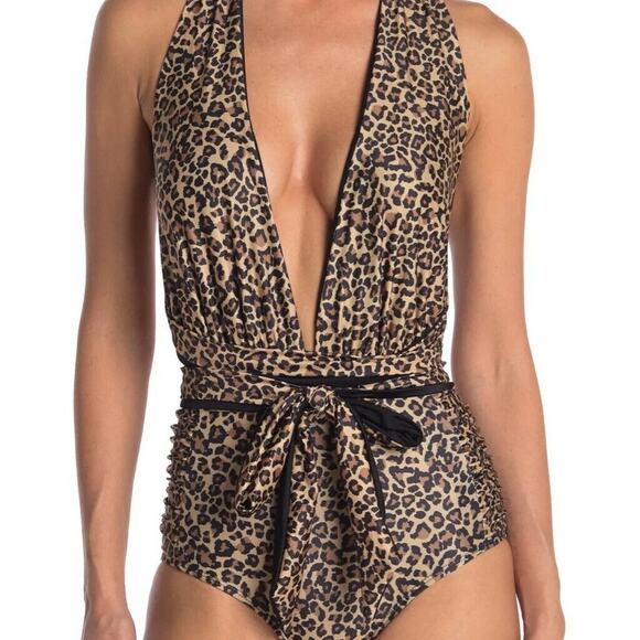 Nicole Miller NWT Leopard Print Tie Waist Swimsuit Size S - Picture 1 of 6
